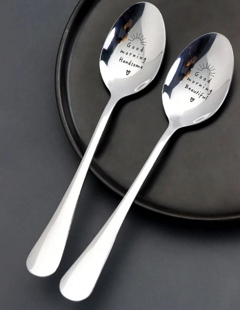 Good Morning Beautiful/Handsome Engraved spoon SET