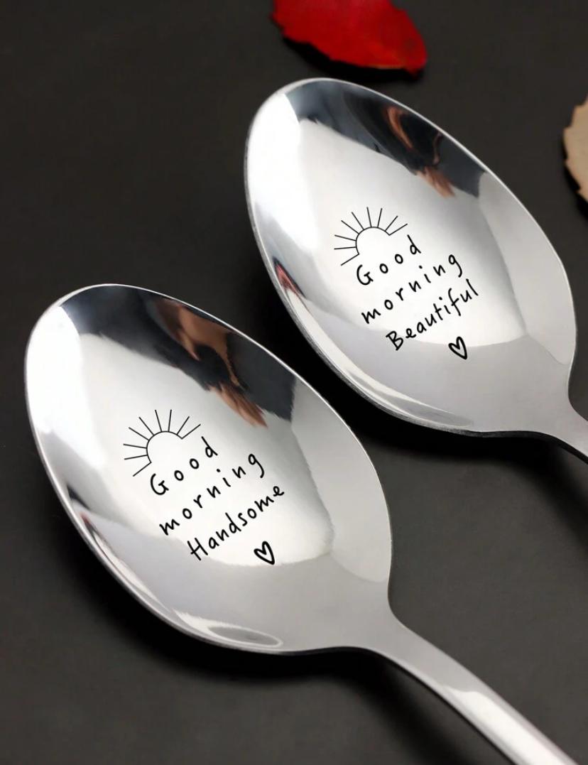 Good Morning Beautiful/Handsome Engraved spoon SET