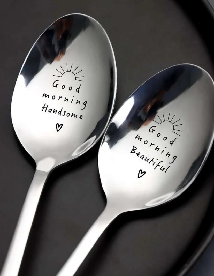 Good Morning Beautiful/Handsome Engraved spoon SET