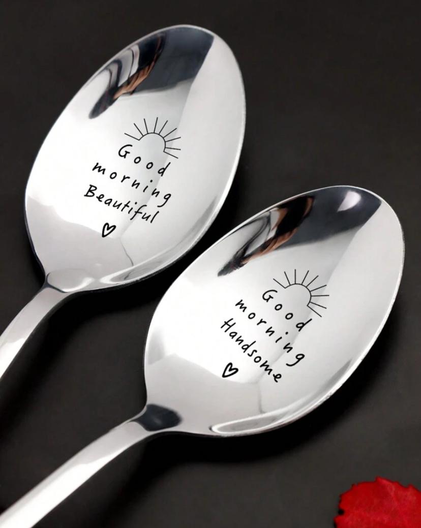 Good Morning Beautiful/Handsome Engraved spoon SET