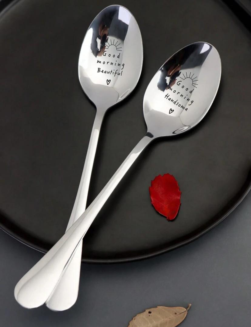 Good Morning Beautiful/Handsome Engraved spoon SET
