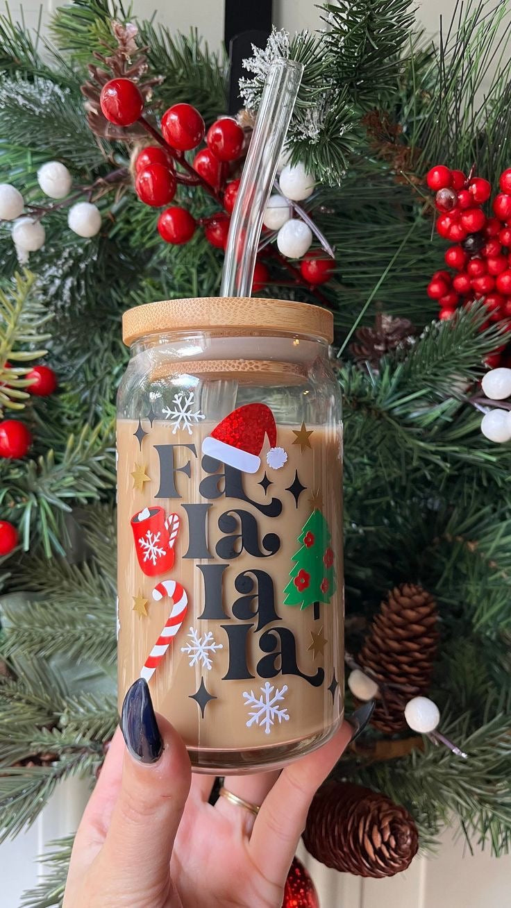 Fa La La Christmas Glass