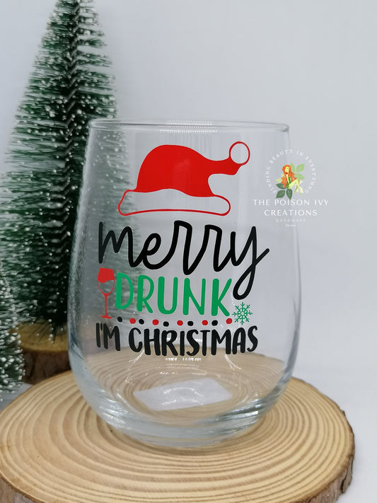 Merry Drunk I'm Christmas glassware