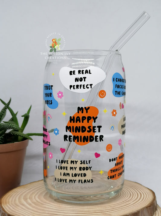 My Happy Mindset Reminder Can Glass