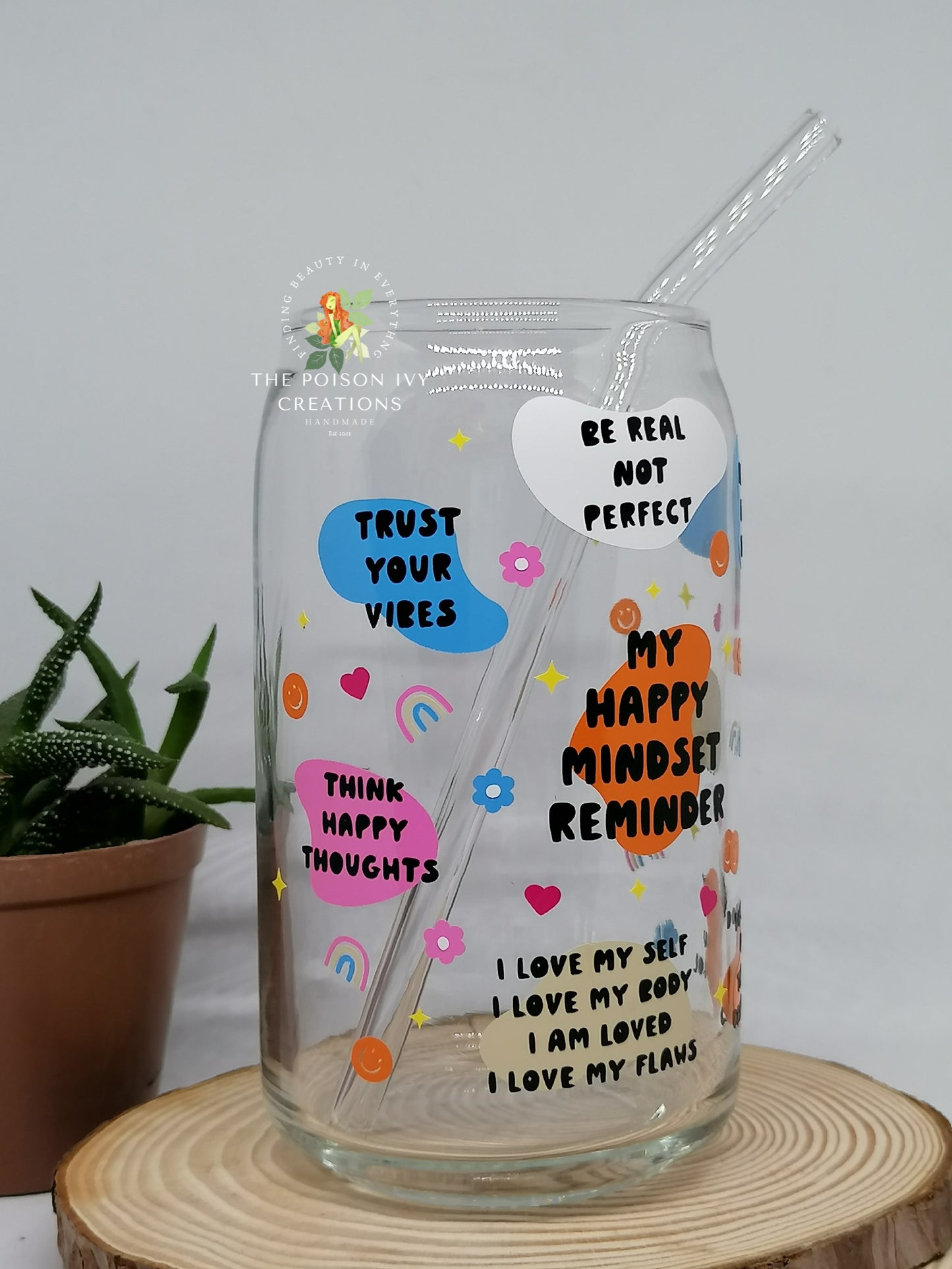 My Happy Mindset Reminder Can Glass