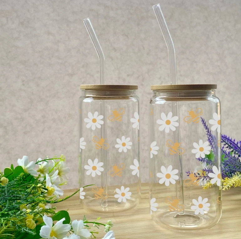 Daisy Bee Can Glass