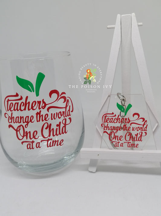 Teacher Glass and Keyring Bundle